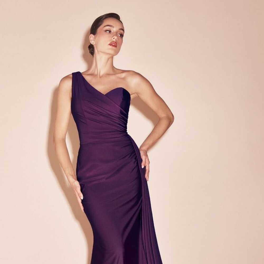 Elegant Purple One-Shoulder Prom Dress